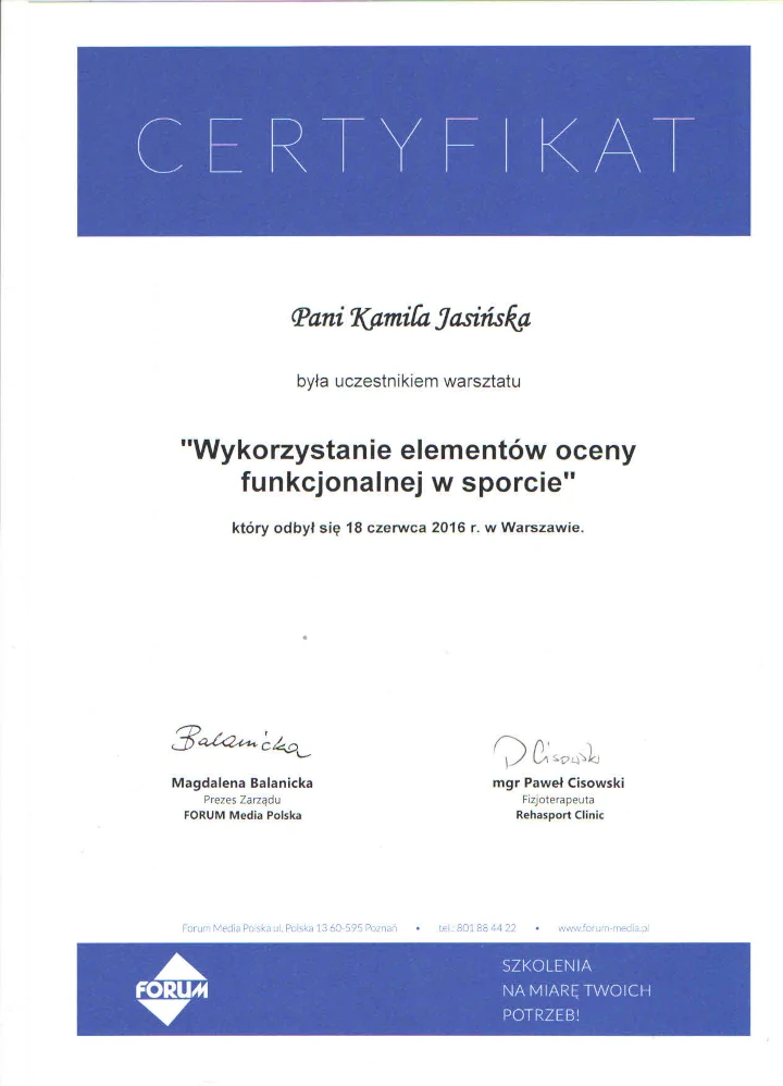 certyfikat ocena w sporcie