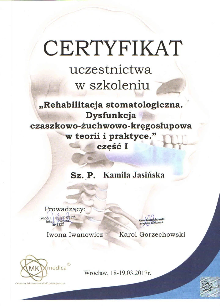 certyfikat rehabilitacja stomatologiczna