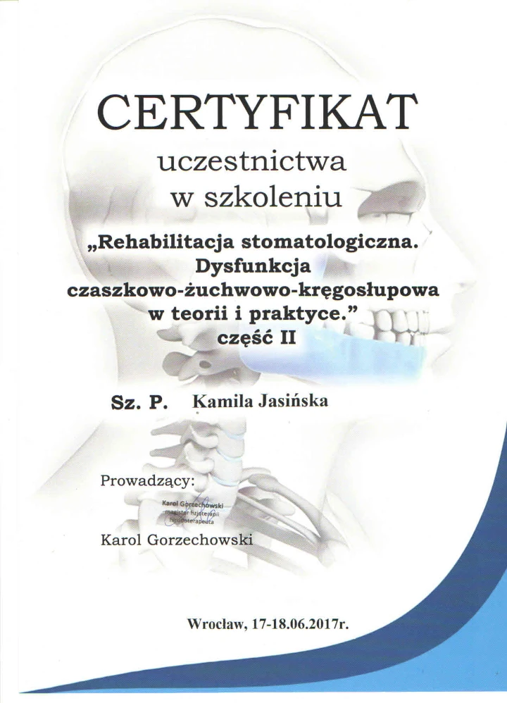 certyfikat rehabilitacja stomatologiczna