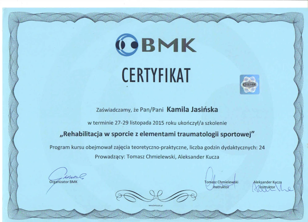 certyfikat rehabilitacja w sporcie