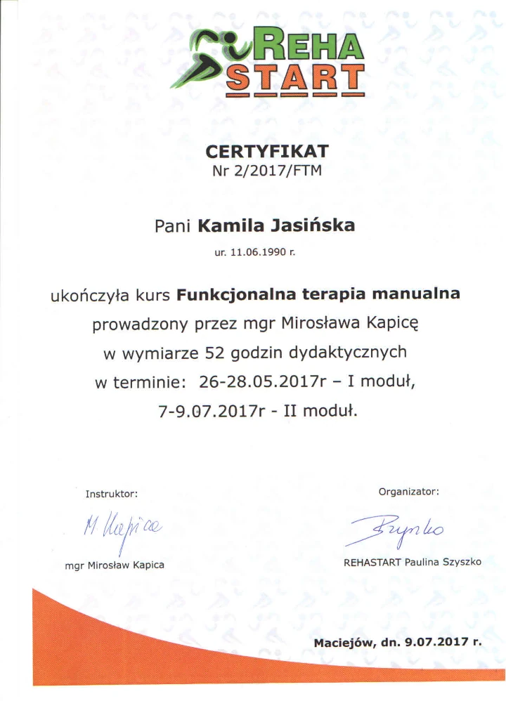 certyfikat terapia manualna