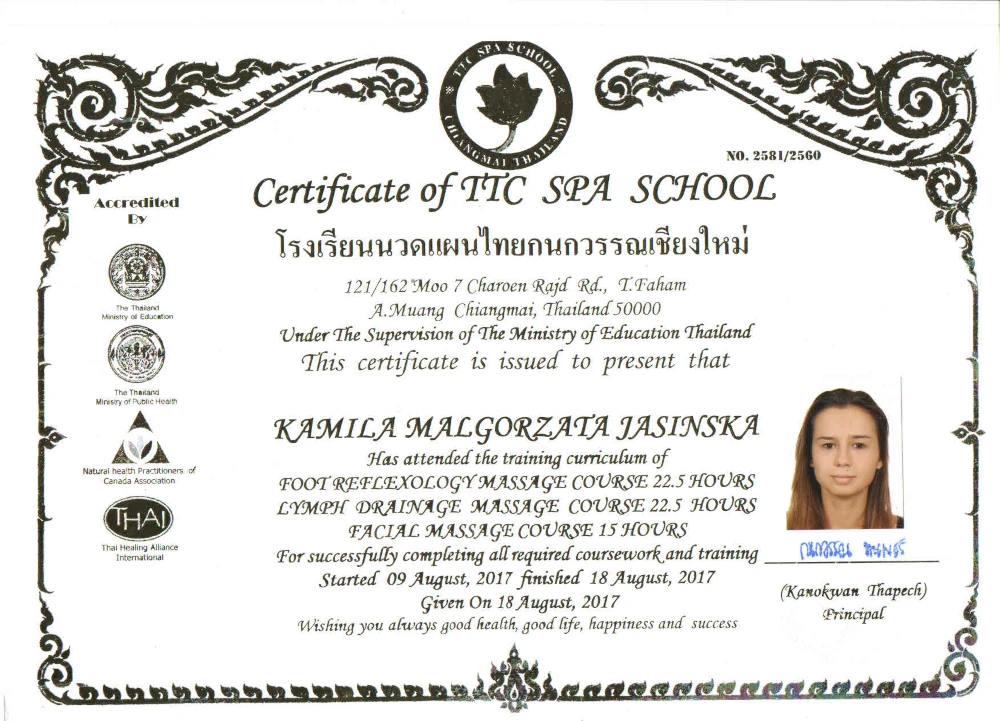 certyfikat TTC Spa School