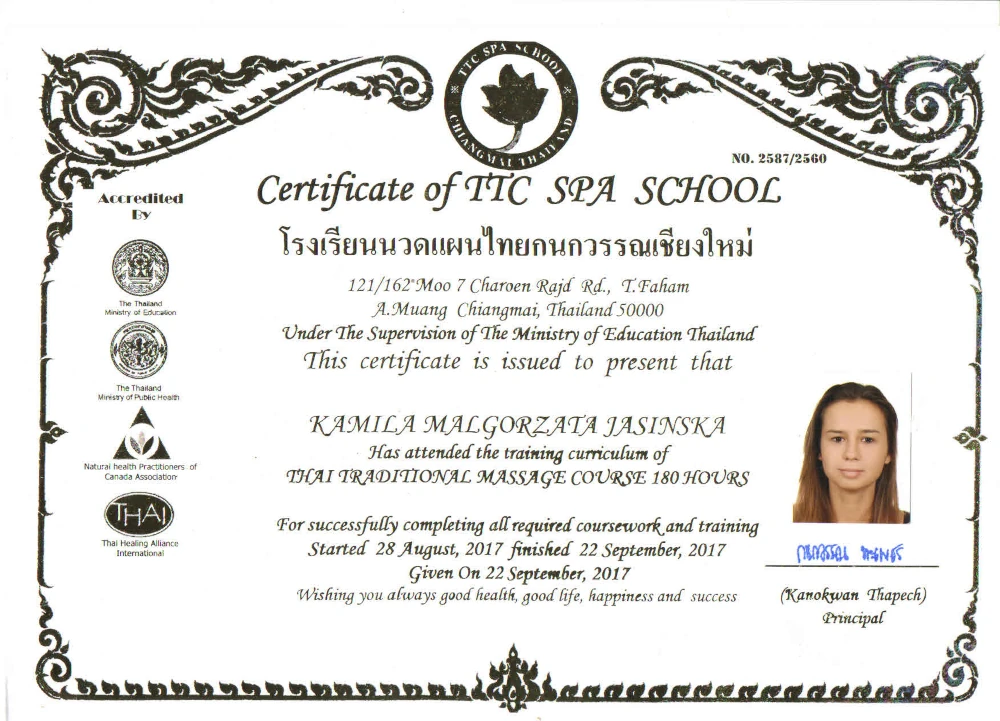 certyfikat TTC Spa School